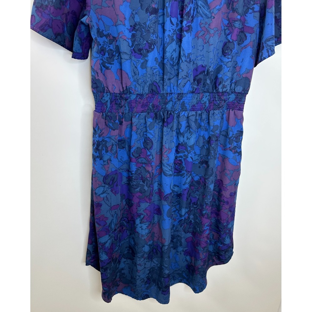 41 Hawthorn Smocked Waist V-Neck Midi Dress Floral Blue Purple SS Fit & Flare XL - Picture 10 of 11